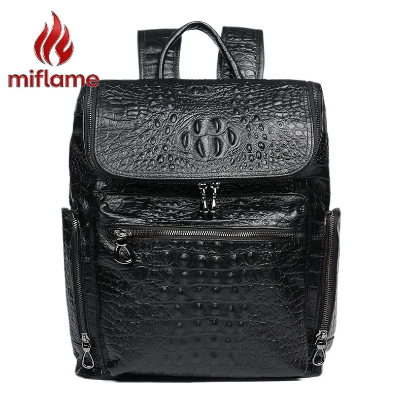 

Men's Large Capacity Crocodile Grain Leather Laptop Backpack Business Travel Multifunctional Commuter Casual