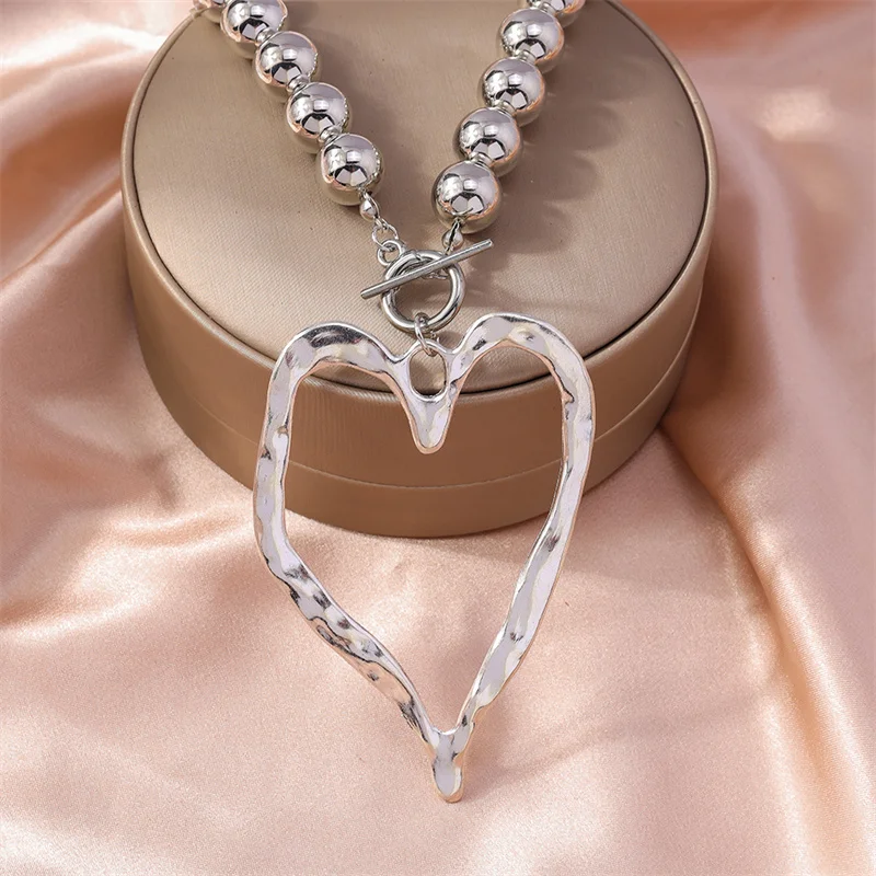 Aihua Syeampunk Punk Große Herzanhänger-Halskette für Frauen Goth CCB Perlenkette Choker Halskette Y2K Schmuck Geschenke – Detail 6