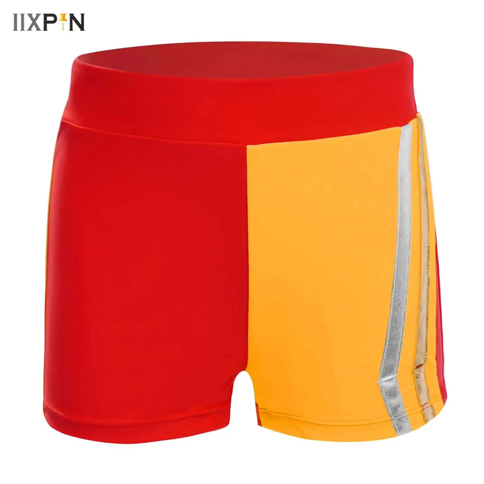 

Kids Girls Shorts Metallic Striped Adorned Color Block Elastic Waistband Shorts for Cheerleading Dance Competition Gymnastics