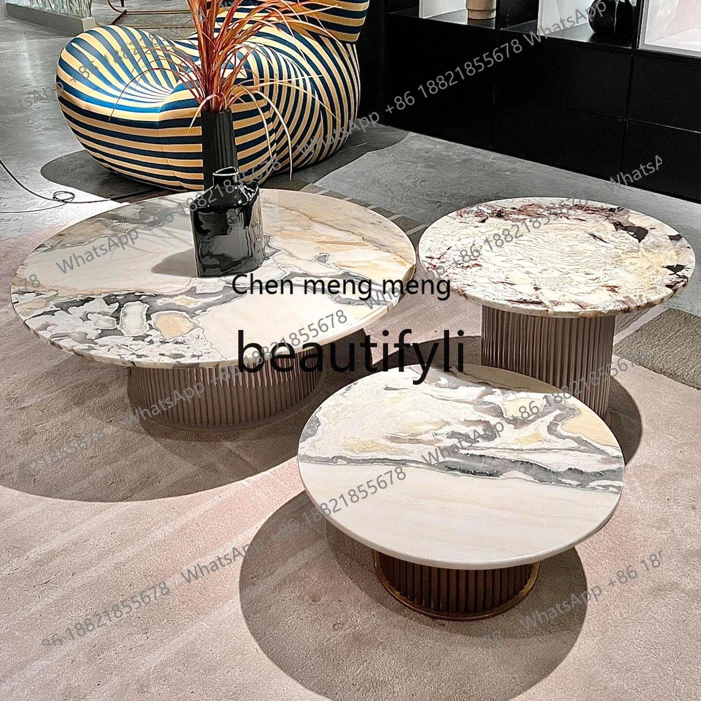 

G Natural, luxury stone modern simple living room, round coffee table size combination high and low