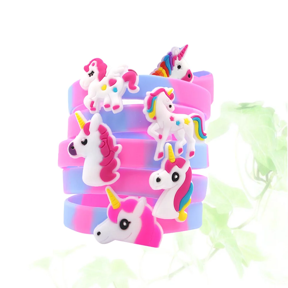 Pulseira de unicórnio para crianças, 6 peças, colorida, à prova d'água, pulseiras de silicone, lembrança de festa, conjunto de presente de halloween, bolsa de presentes, recompensas escolares