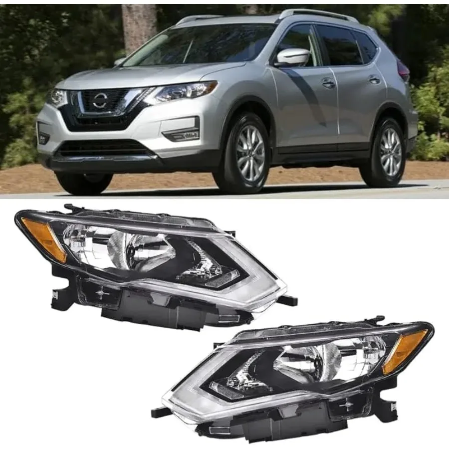 Headlights Assembly Designed for Nissan Rogue 2017-2020 with LED DRL and Halogen Technology Compatible with Both Passenger and