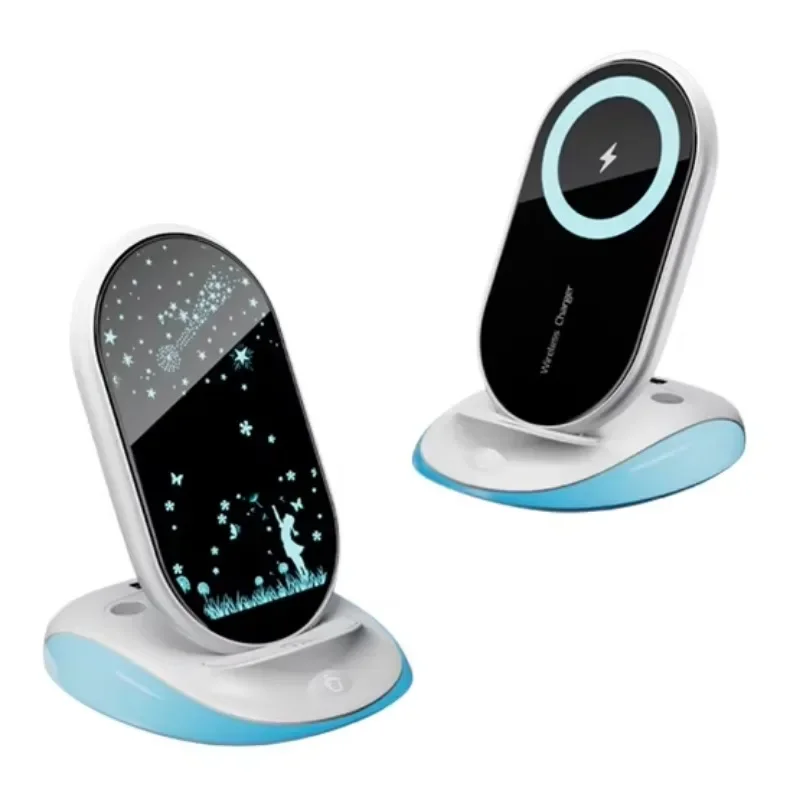 New design LED 3 in 1 desktop 100W wireless charger, Vertical mobile phone charging stand holders with Magnetic adapter