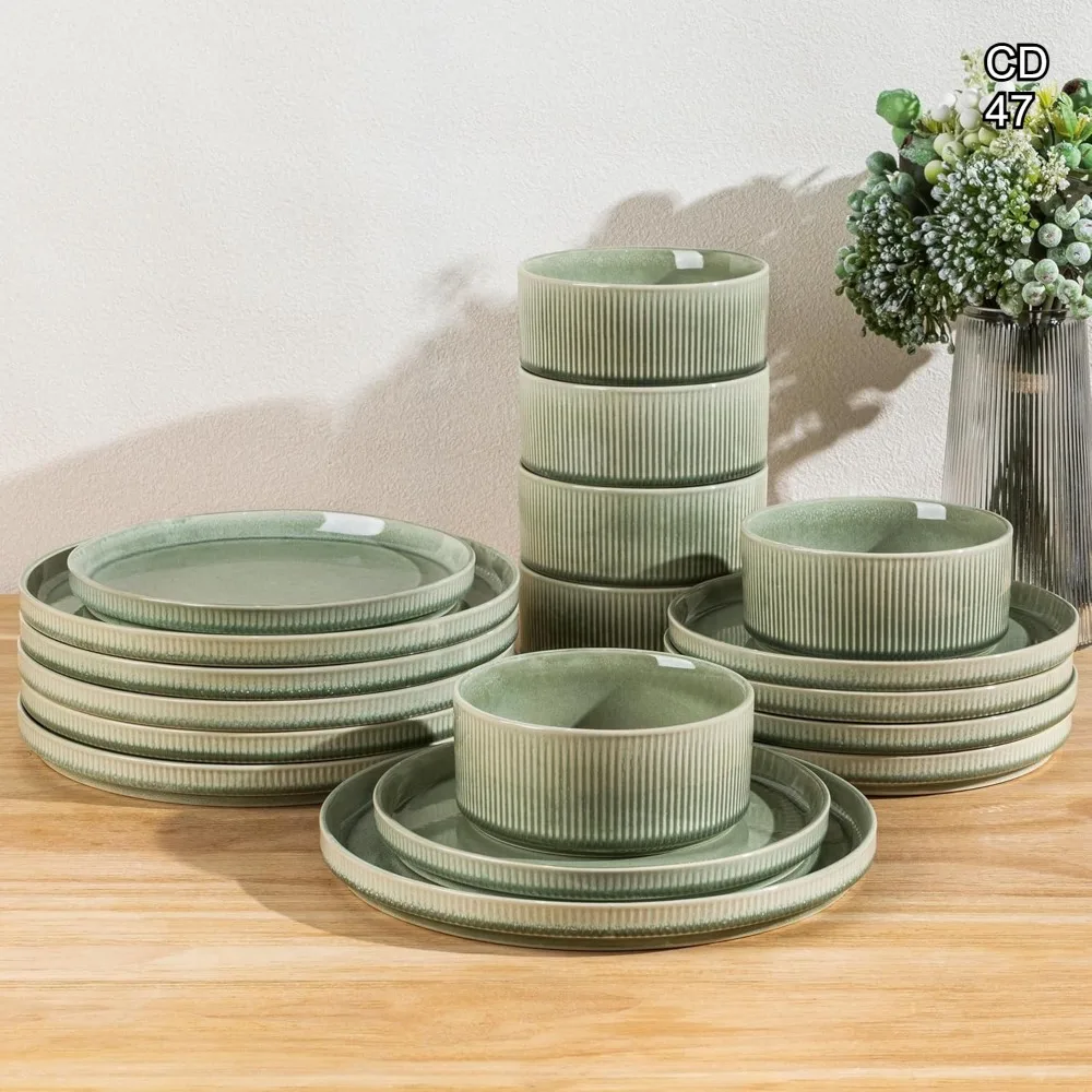 

Набор посуды из керамогранита на 4 персоны, устойчивый к царапинам, подходит для микроволновой печи и посудомоечной машины, светло-зеленые тарелки и миски (12 предметов)