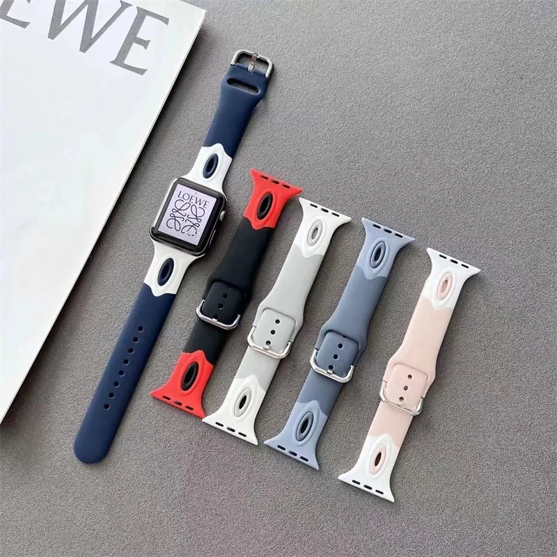 Angel Eye Stitching Color Silicone Strap for Apple Watch Series 7 6 5 4 Sports Fashionable Watch Wristband for iWatch strap