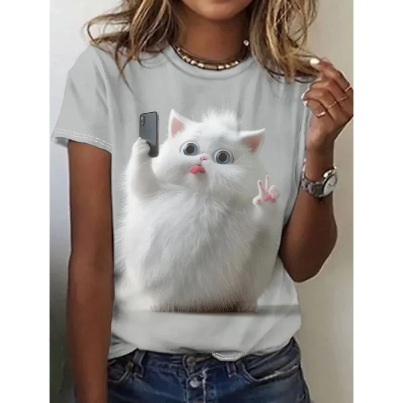 

Cat Fox Sloth Pattern T Shirt For Women Fun Animal 3D Printed Short Sleeves Summer Loose T-Shirts O-Neck Tops Tees Streetwear