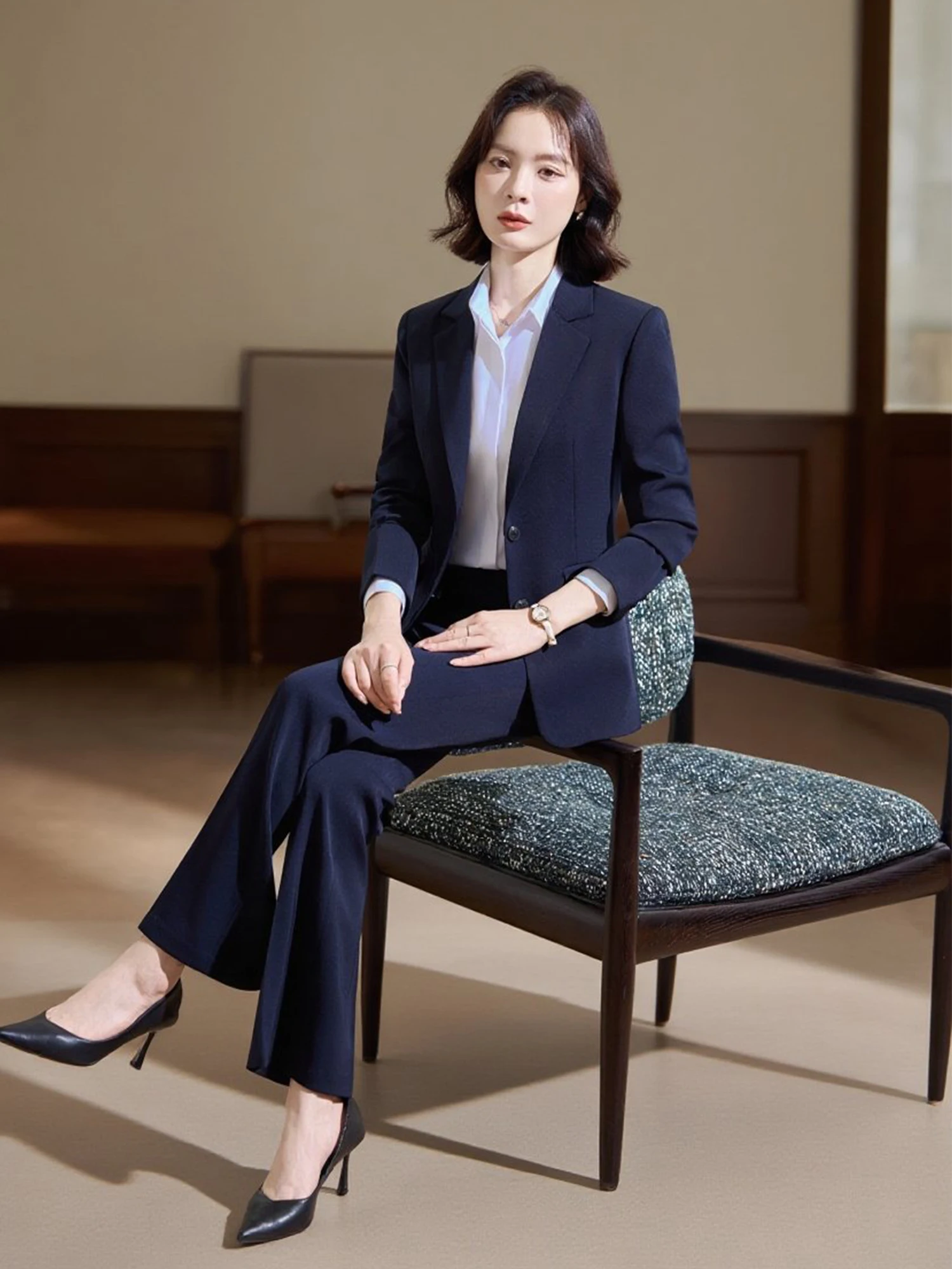 

Olive een Suit Set Women's Profional Interview Workwear Spring Autumn Sle Formal Polyester Fiber Bank Hotel Manager