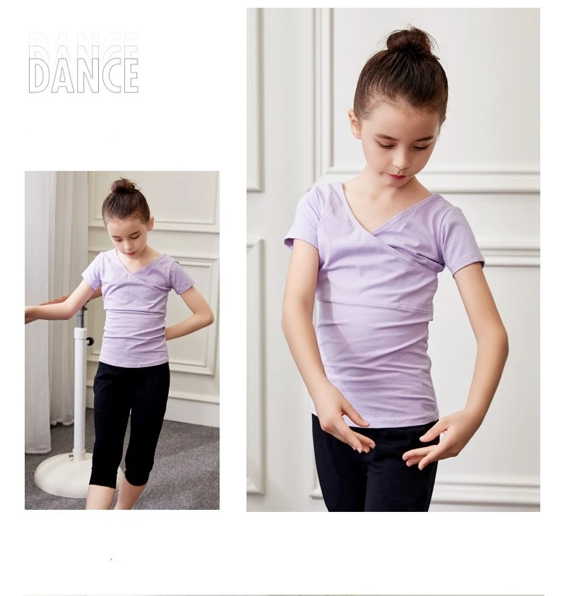 XNE42  Dance dress Girls summer short sleeve girls practice dress girls summer purple suit