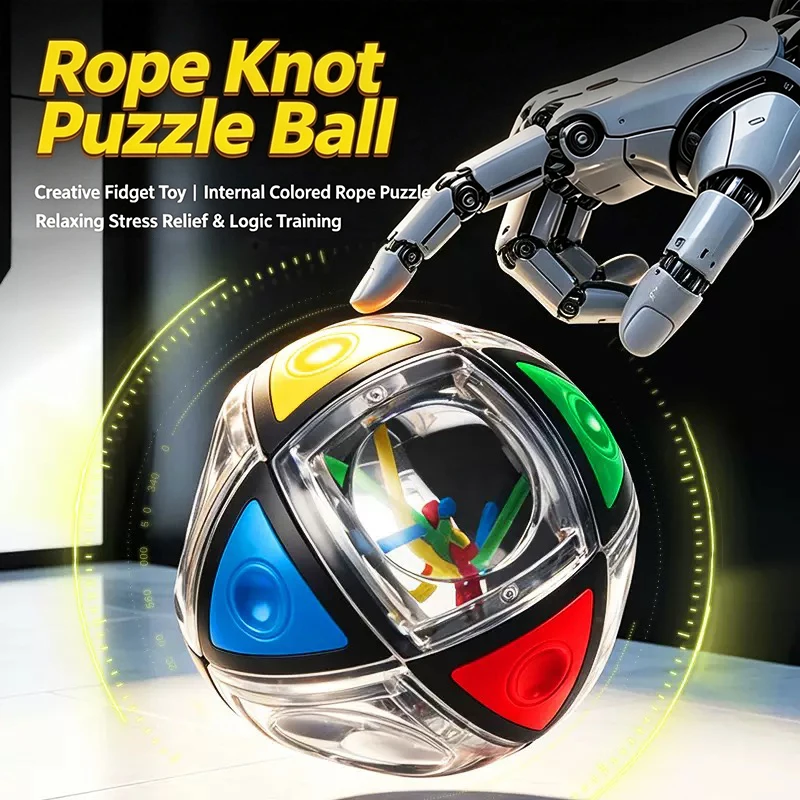 3D Rope Solving Maze Cube Ball Toy Color Puzzle Rotating Rope Solving Maze Cube Transparent Ball Maze Cube Toy
