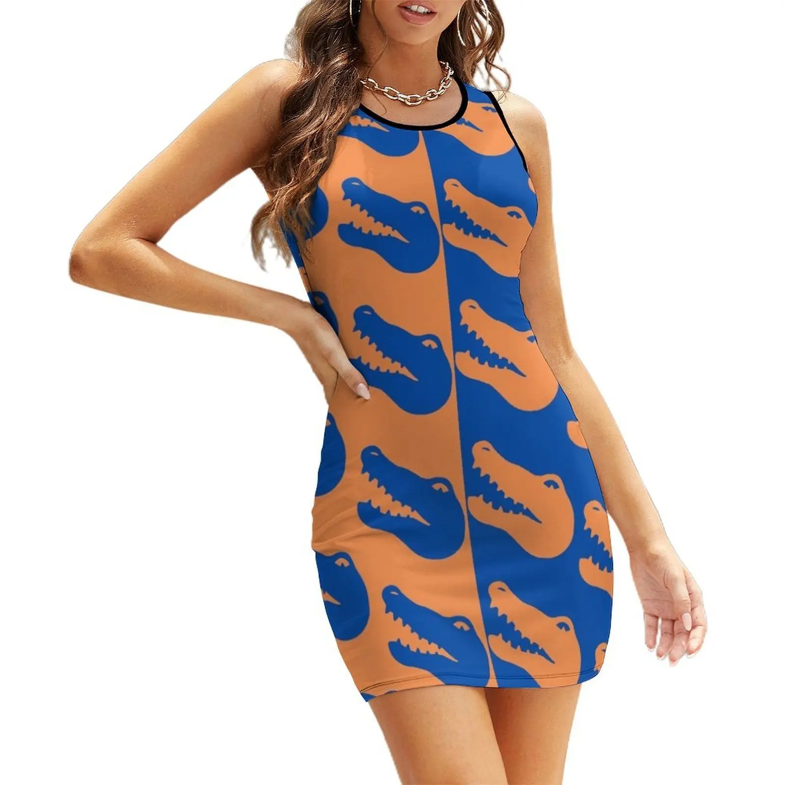 

Orange and Blue Gator Patter Sleeveless Sundress Women's clothing sexy dress for women dresses for special events