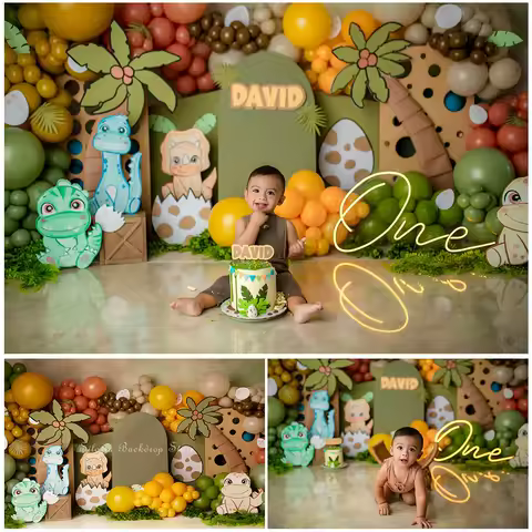 Baby Dinosaurs Balloon Safari Photo Background Kids Birthday Cake Smash Photography Backdrop Jungle Forests Photo Studio Props