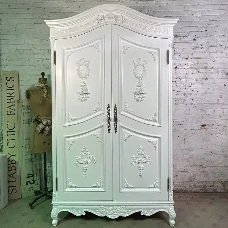French retro old solid wood wardrobe American country double door wardrobe antique carved bedroom locker large wardrobe