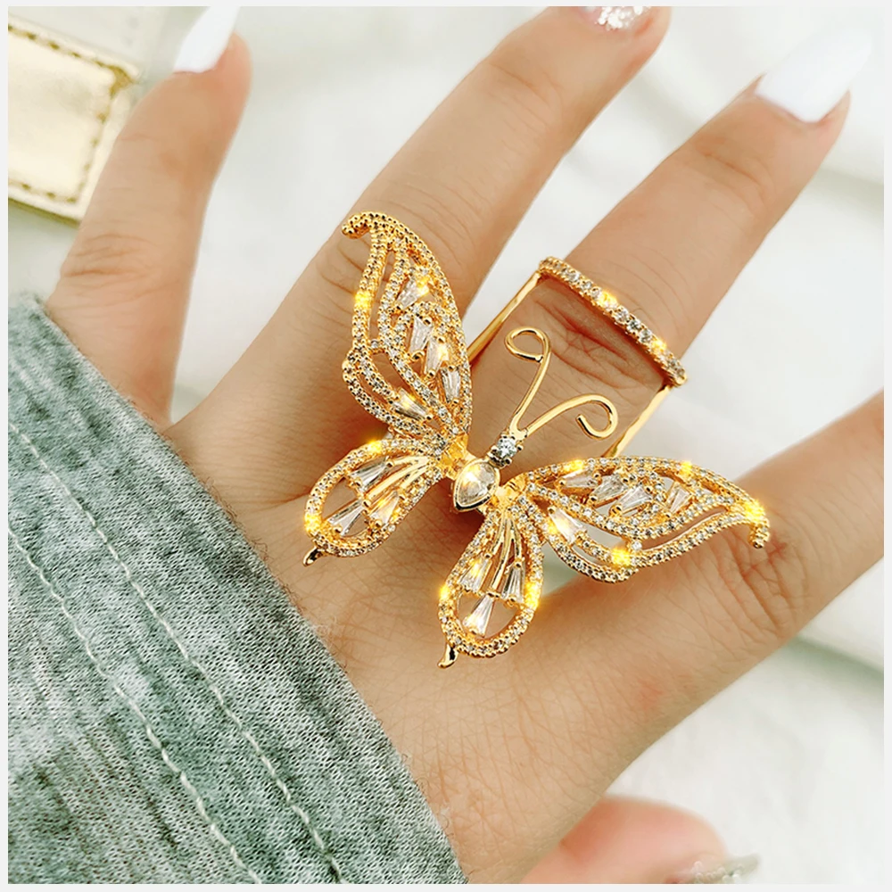 High Quality Luxury Movable Wings Butterfly Statement Women Ring Personalized Costume Jewery Finger Rings for Engagement Wedding