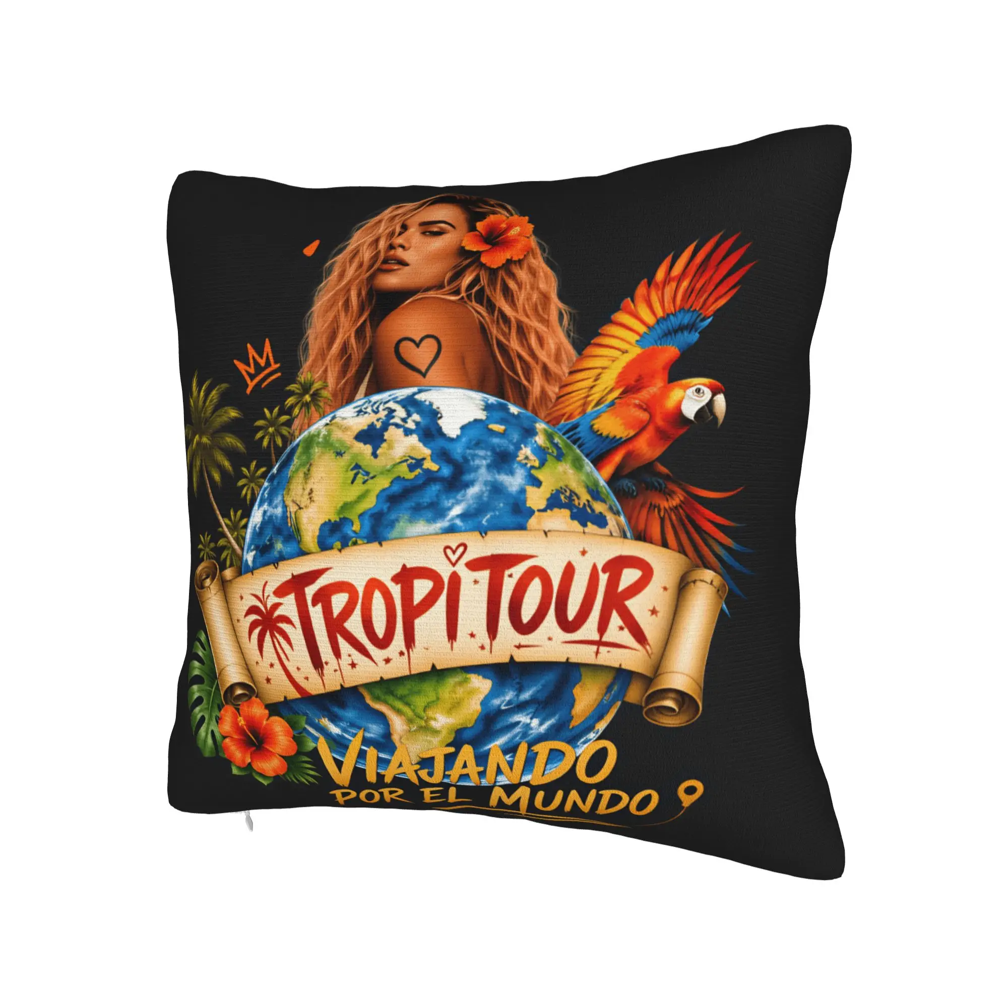 Pillow Cover Tropitour Viajando Por El Mundo Karol G Earth Parrot  Kawaii Pillow Case For Sofa Car Home Decor Pillowcases