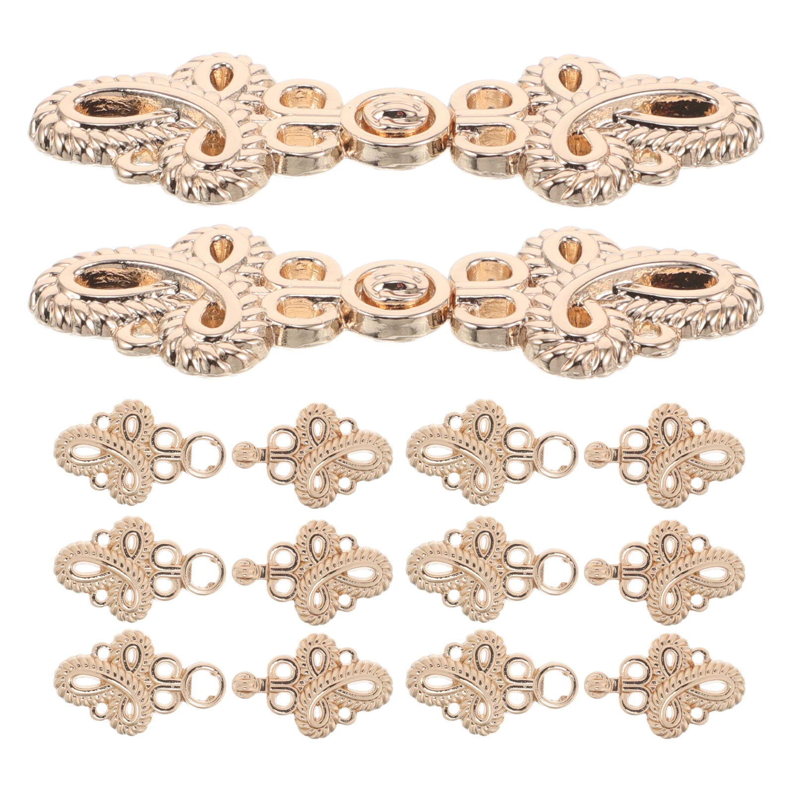 

10pcs Cheongsam Buttons Metal Buckles Vintage Hanfu Frog Closures Decorative Golden Alloy Elegant Stand Collar Durable Clasps