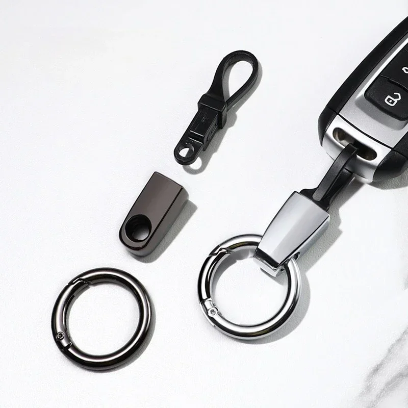 

High-end Custom LOGO Metal Leather Keychain Laser Engrave Car Keyring Men's Women's Personalized Waist Short Rope Key Chains