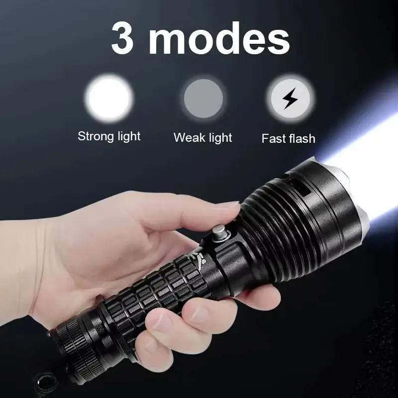 High Power Diving Flashlight IP68 Highest Waterproof Rating Professional Diving Light Powered by 18650 Battery With Hand Rope