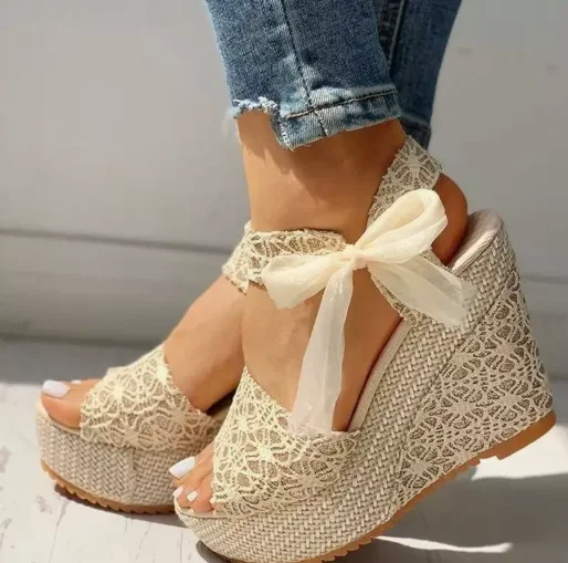 2026 Summer New Arrival: Korean-Style Wedge-Heel Fish-Mouth Women's Sandals with Lace-Up & Waterproof Platform