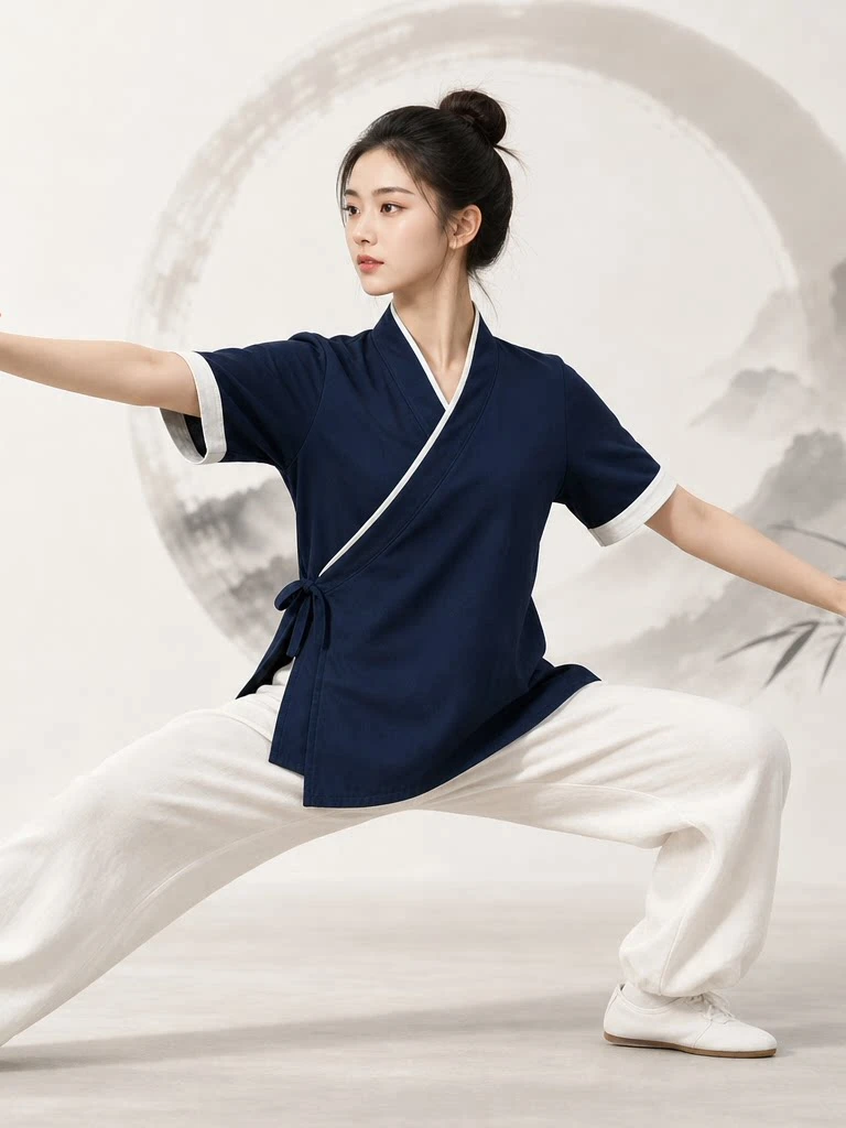 2026 New Modified Hanfu Tai Chi Suit Women Men Short Sleeve Ba Duan Jin Morning Exercise Martial Arts Practice Set
