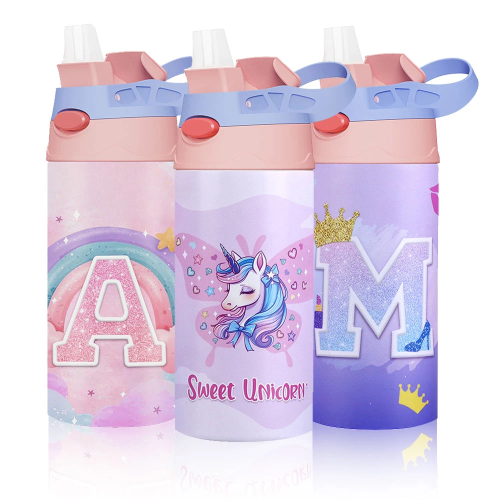 

360ML Unicorn Kids Water Bottle Vacuum Flacks Stainless Steel Thermos Bottle Thermal Mug Children's Cup With Straw BPA free