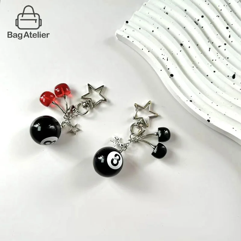 New Fashion 8 Ball Cherry Star Bag Pendant Keychain Unisex Y2K Rock Handmade Creative Cherry Keychain Accessories