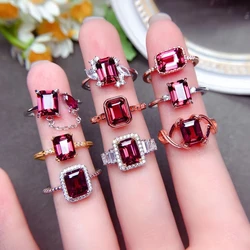 MeiBaPJ 9 Styles 6*8mm Natural Red Garnet Gemstone Fashion Rings for Women Real 925 Sterling Silver Charm Fine Wedding Jewelry