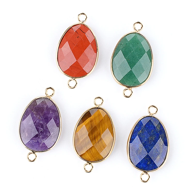 1pc Double Sided Faceted Natural Stone Slice Charm Pendants Connector for Jewelry Making DIY Earring Necklace Bracelet image 2