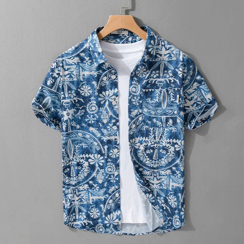 

Новая летняя мужская рубашка с принтом и коротким рукавом, праздничный пляжный топ, Гавайская рубашка, мужская повседневная рубашка с карманами, японская модная молодежная одежда