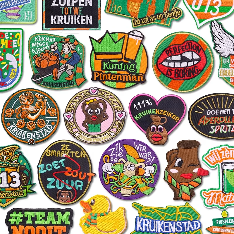 Niederländisches Karneval-Emblem, gestickte Aufnäher, Kruikenstad-Emblem, Aufnäher für Uniformen, Hüte, Stickabzeichen, aufbügelbare Aufnäher für Kleidung, DIY