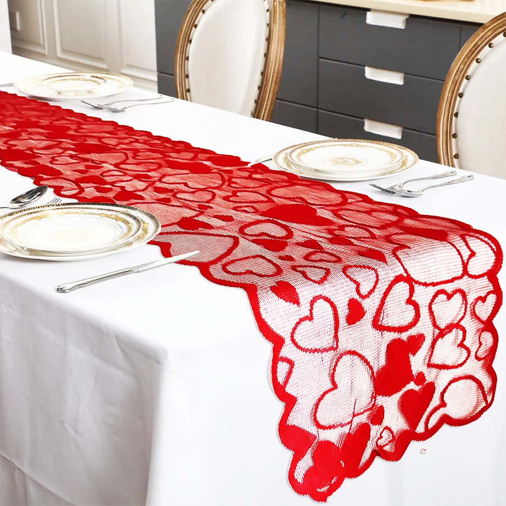 Valentine’s Day Red Heart Table Runner and Placemat Set – Romantic Table Decor for Couples Dinner and Festive Home Celebrations 3