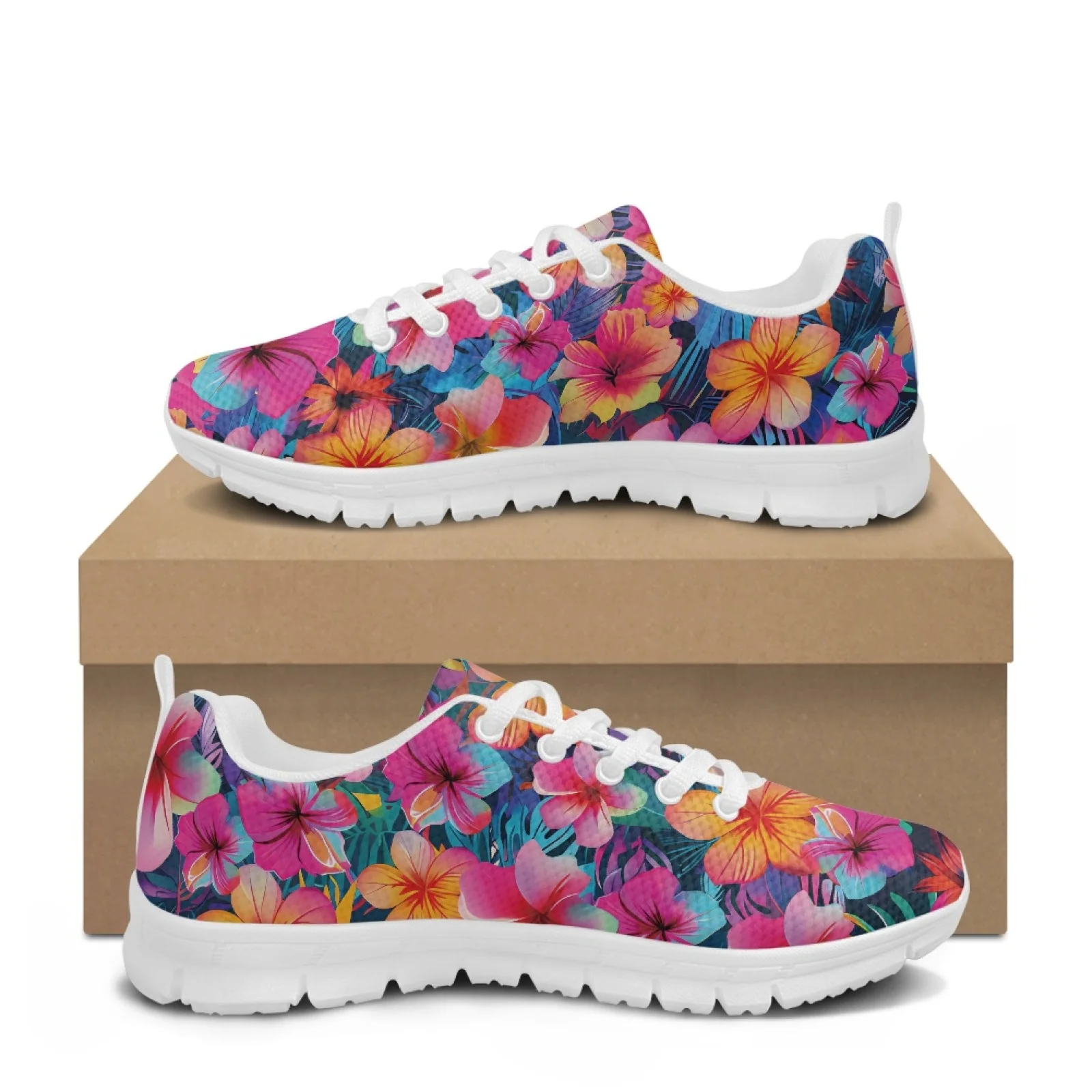 Coloranimal Hibiscus Flower Breathable Fitness Shoes Women Running Walking Shoes Walking Sneakers for Lady Mens