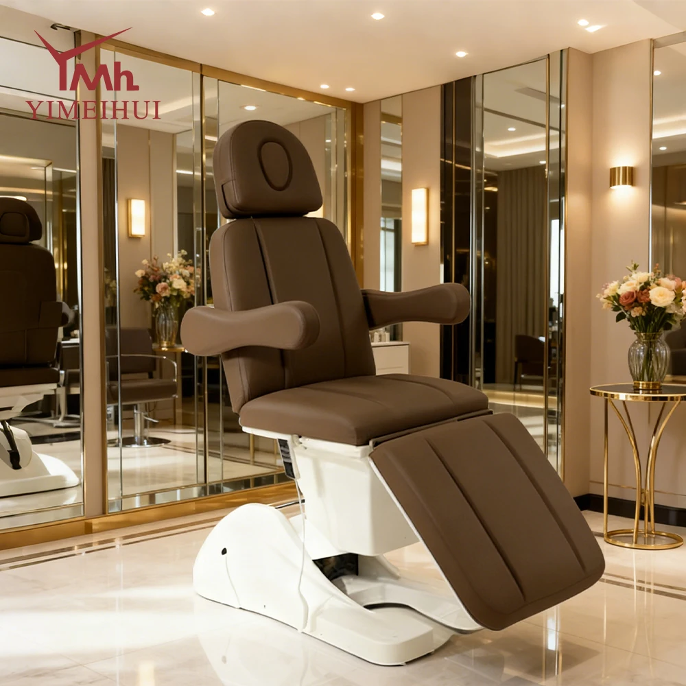 Modern 3 Motor Adjustable Massage Table Brown Leather Electric Lash Tech Bed Aesthetic Clinic Bed