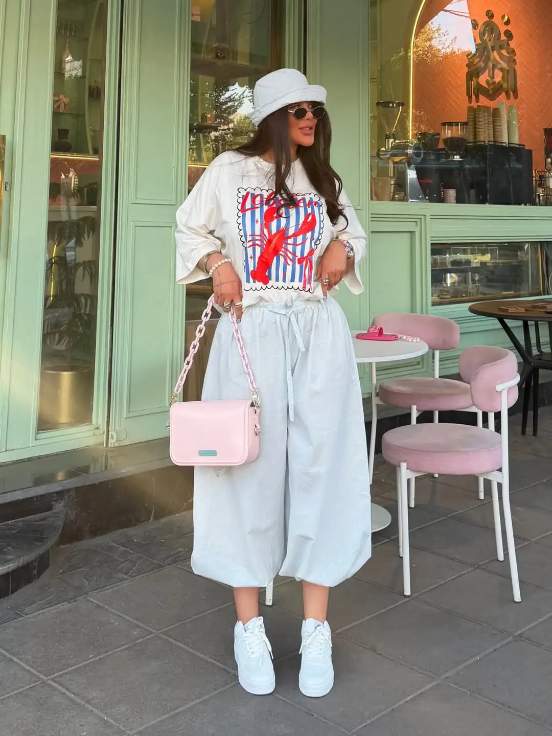 Lobster Blue White Vertical Stripes Graphic T Shirts Summer Street Fashion Tops Women Oversize T Shirt Casual Y2k Women Clothing
