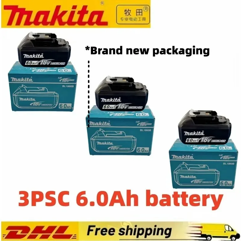 100% Original Makita Akku, 6,0Ah Wiederaufladbarer Akku 18V, Ersatz für Makita BL1830B L1840B L1850B L1860B, Elektrowerkzeug-Akku