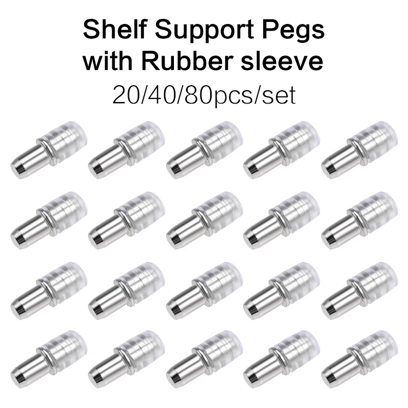 20/40/80 pcs Shelf Bracket Pegs with Rubber Sleeves 5x16mm(0.2X0.63inch) Shelf Holder Support Pins for Cabinet Bookcase