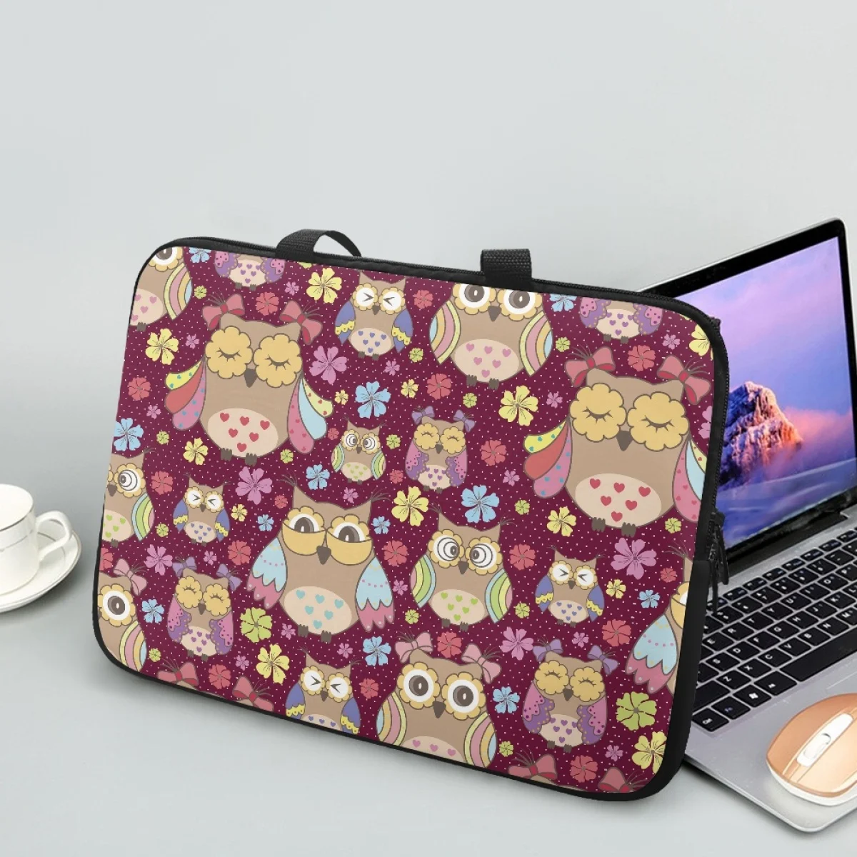 

PC Computer Handbag Cute Cartoon Owl Print Tablet Bag Animal Lovers Gift Laptop Bag Case Cover With Handle PC Carry Pouch Gift