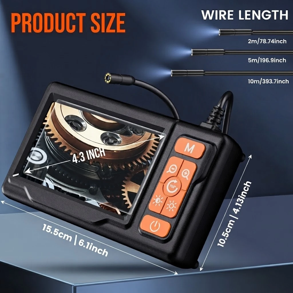 Industrielles Endoskop mit 4,3" LCD 1080P HD Inspektionskamera, 8mm Endoskop, IP67 wasserdicht, 2m/5m/10m Kabel für Rohr-, Kanal- und Autoreparaturen – Detail 8