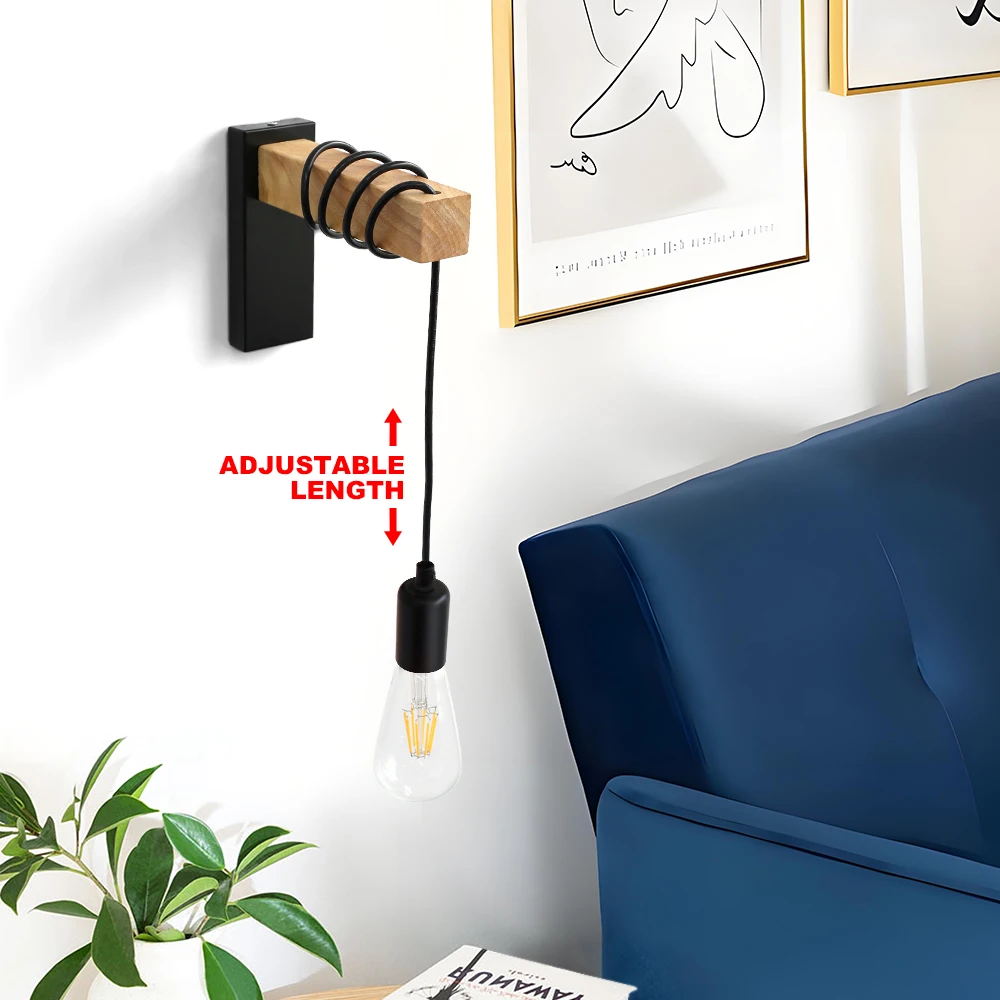 Retro Wood Interior E27 Wall Light Sconce Home Decor Wall Lamp Industrial Night Loft Light Fixtures Room Decoration Bedside Lamp