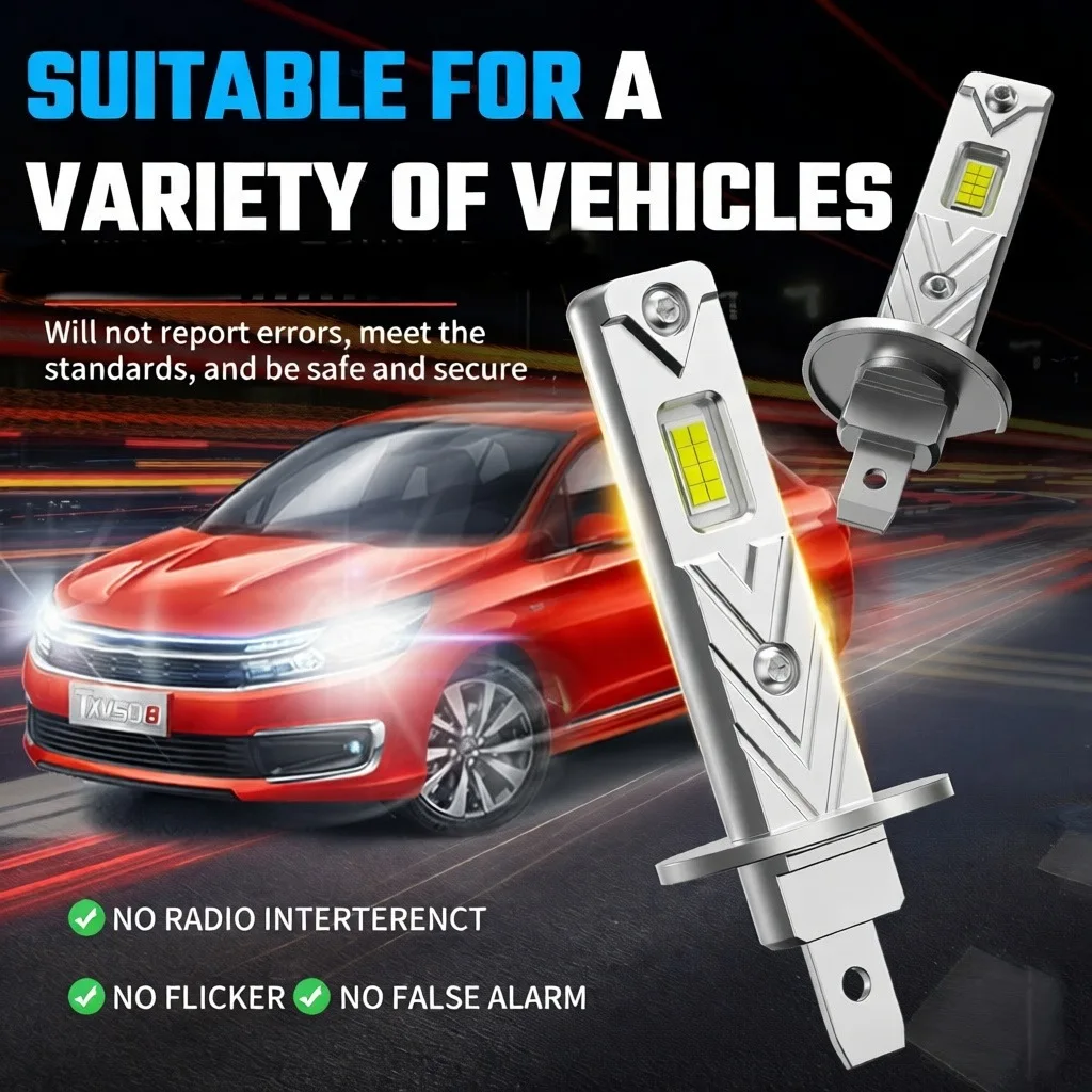 NXY H1 LED Headlight Bulb Mini Plug and Play 1:1 Replacement High Brightness Car Front Light Conversion Lamp Compact Design