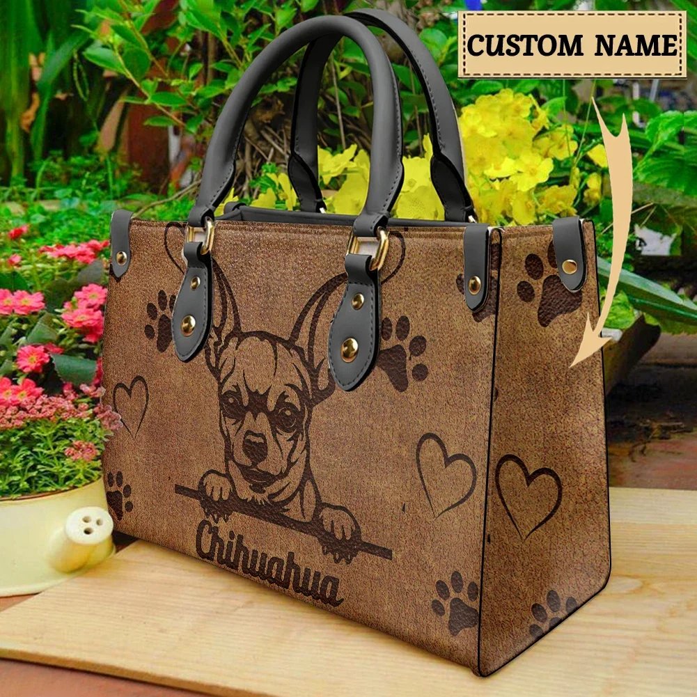 Bolso de mano con estampado de perro personalizado para mujer, bolso de hombro de lujo para adolescentes, amantes de los perros, bolsos de mano de cuero, regalo