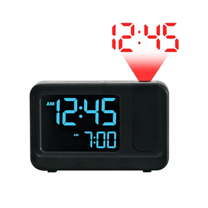 Digital Multifunctional Projector Alarm Clock Simple LCD Electronic Clock Bedside Alarm Table Mute Alarm Clock Black Retail