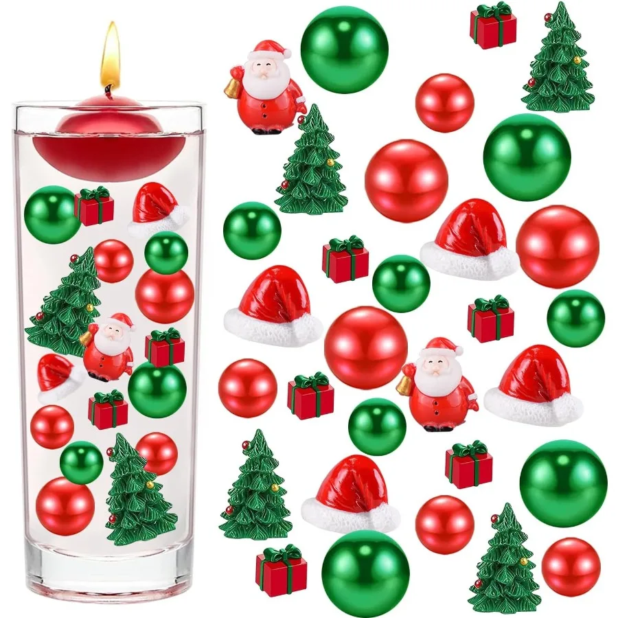 

10066Pcs Christmas Vase Filler Decor Set Red Green Beads Santa Hat Christmas Gt Boxes Vase Filler for Home Party Decoration