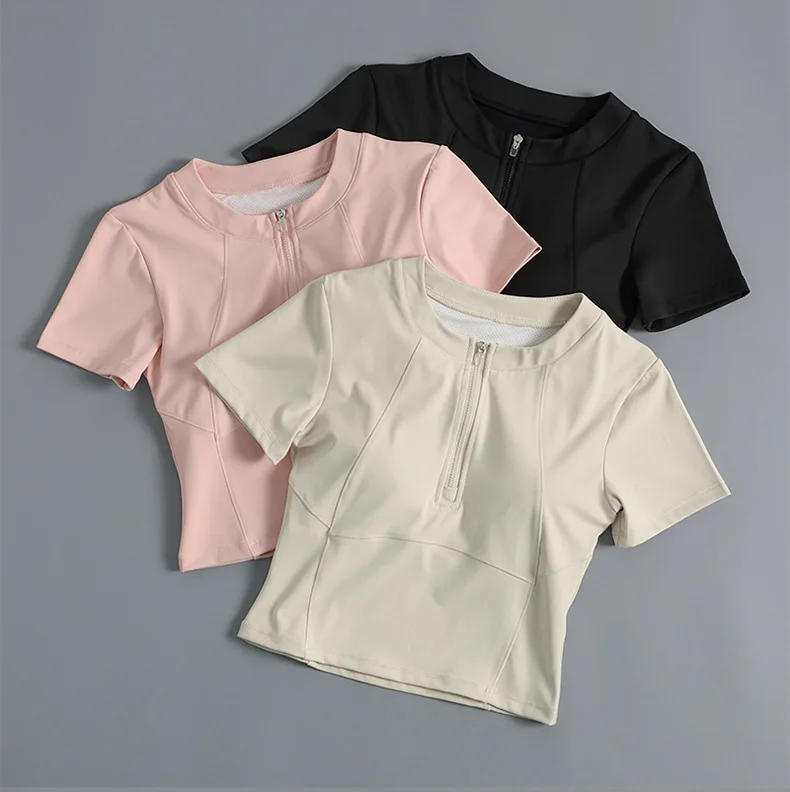 Yoga top for women, summer professional style, high-end fitness wear, Pilates set 2026, short-sleeved with bra pads