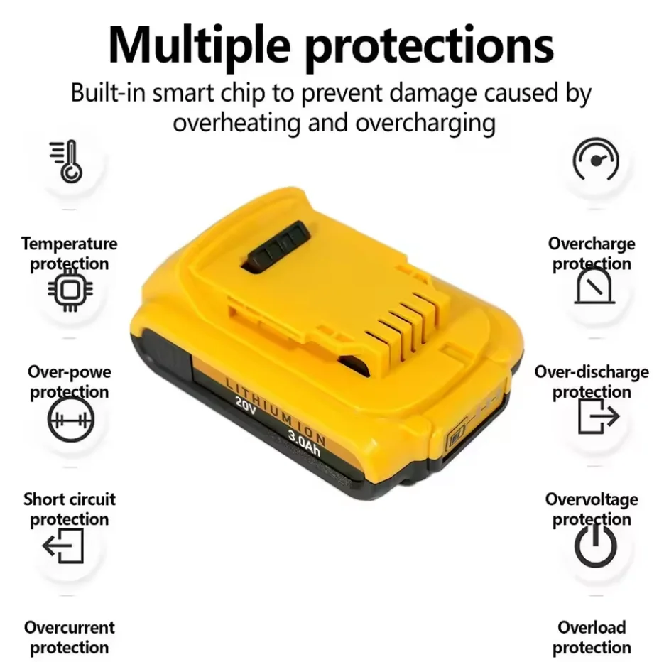 

For DEWALT 20V 3000mAh/3.0Ah Rechargeable Power Tool Li-ion Battery, For DCB200 DCB202 DCB204 DCB203 DCB206 DCB180 DCB181