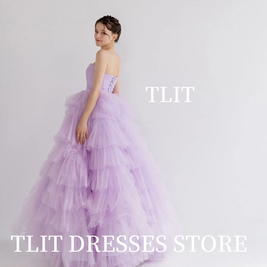 Tlit elegante doce cor seda tule vestidos de noite querida coreia vestidos de casamento sessão de fotos em camadas vestido de baile personalizado