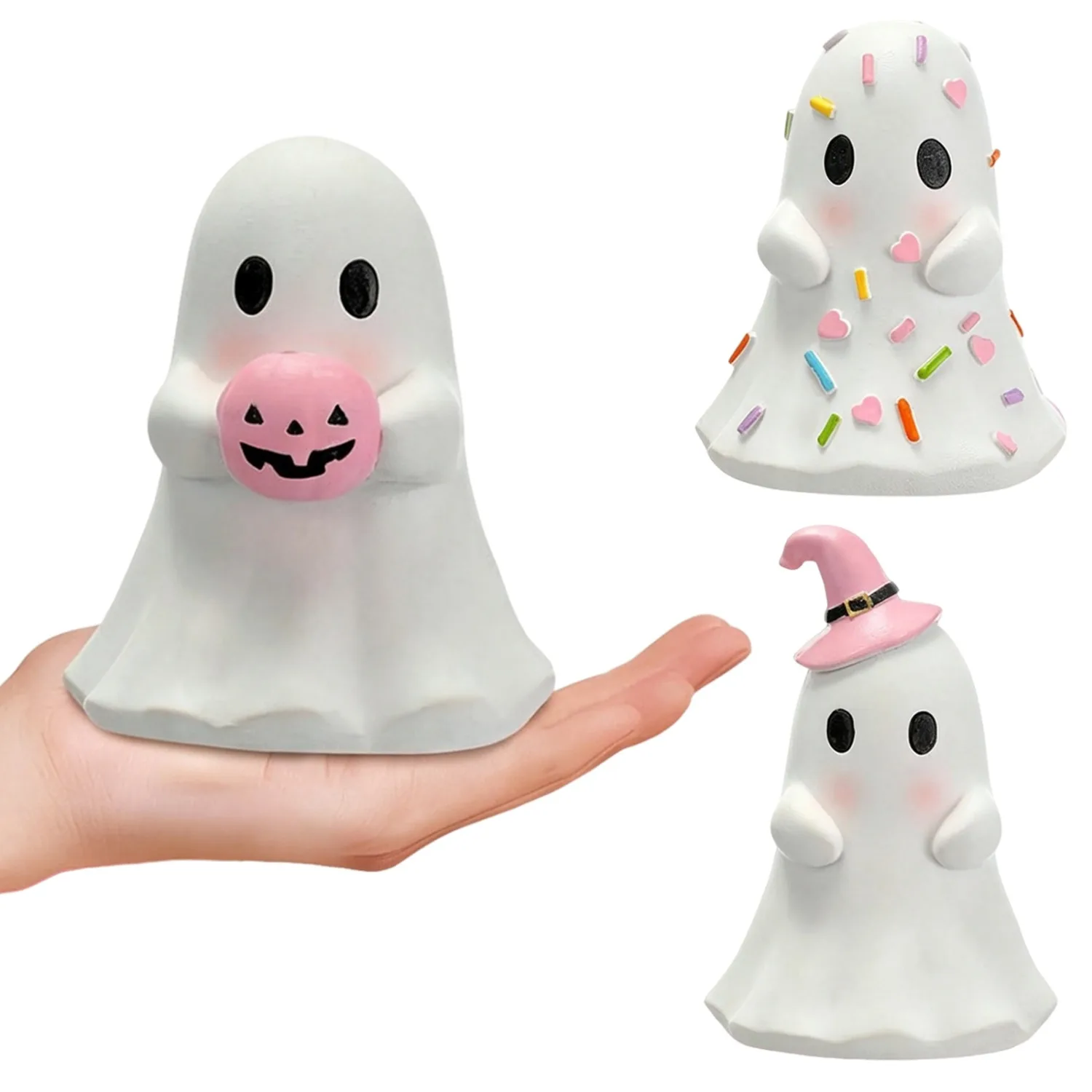1Pcs Resin Halloween Ghost Figurines Cute Decorative Ghost Figures Tiered Tray Decorations for Home Mantel Tabletop Desk Office