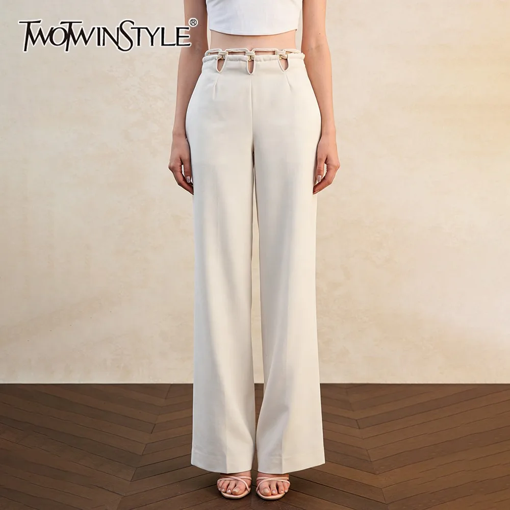 

Брюки TWOTWINSTYLE однотонные, с вырезами, женские, с высокой талией, свободные, минималистичные, для повседневной носки, прямые, осенняя мода