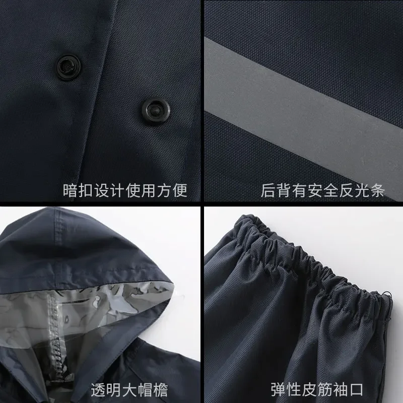 Waterproof Long Raincoat Reflective Strips Thickened Windproof Rain Coats Hooded Trench Cloth Jacket Outdoor Hiking