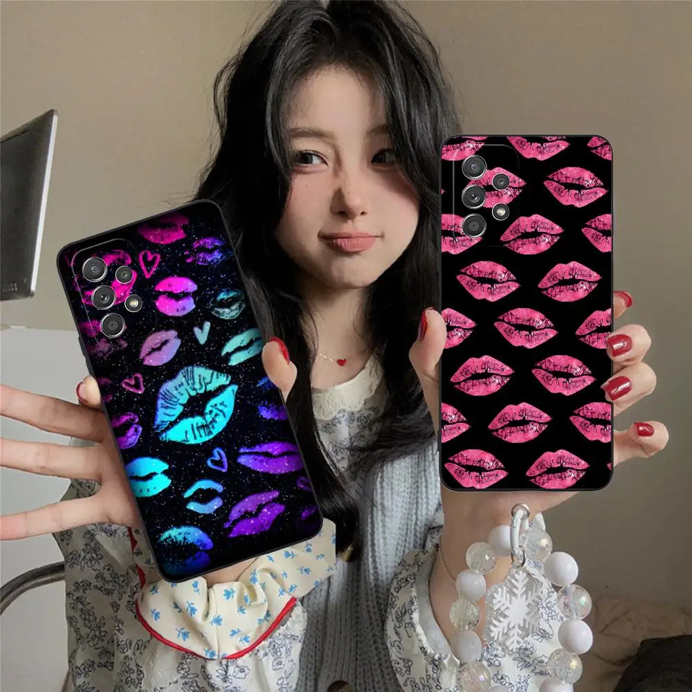 

Милый чехол для мобильного телефона Kiss Lips для Samsung Galaxy A73 72 71 70 56 55 54 53 52 36 35 34 23 16 15 5G Цветной защитный роскошный