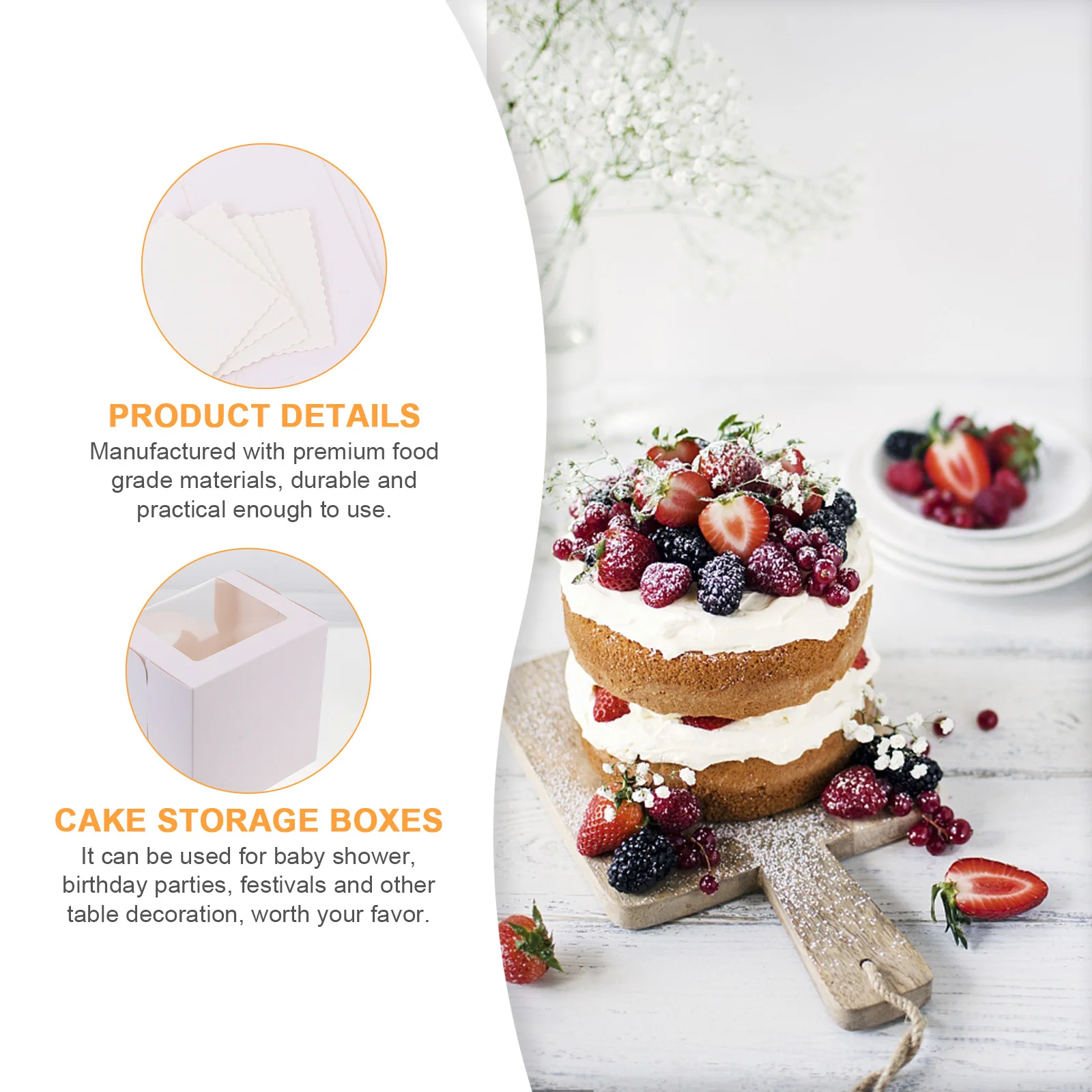 

4Pcs Cake Storage Boxes Decorative Birthday Cake Holders Portable Dessert Packing Boxes for Party Wedding Baking Containers